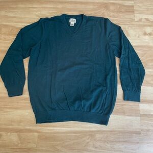 LL Bean V-Neck Sweater Teal Blue/Green Cotton Cashmere Soft Knit Men’s Sz XL Reg